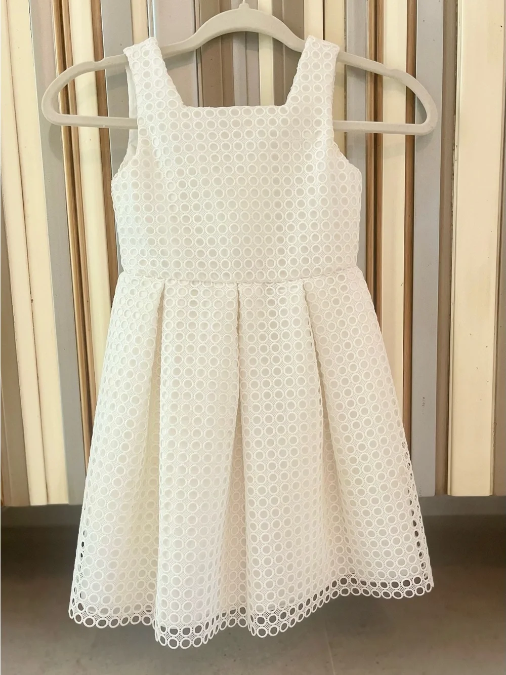 Classic White Lace Circle-Pattern Fit & Flare Dress for Girls